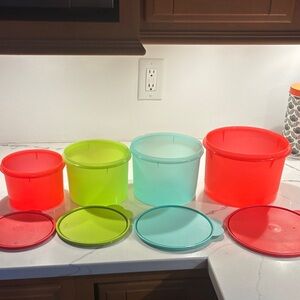Tupperware Red, Green, and Blue Storage Set